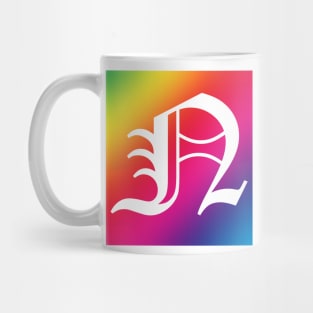 Rainbow White Letter N Mug